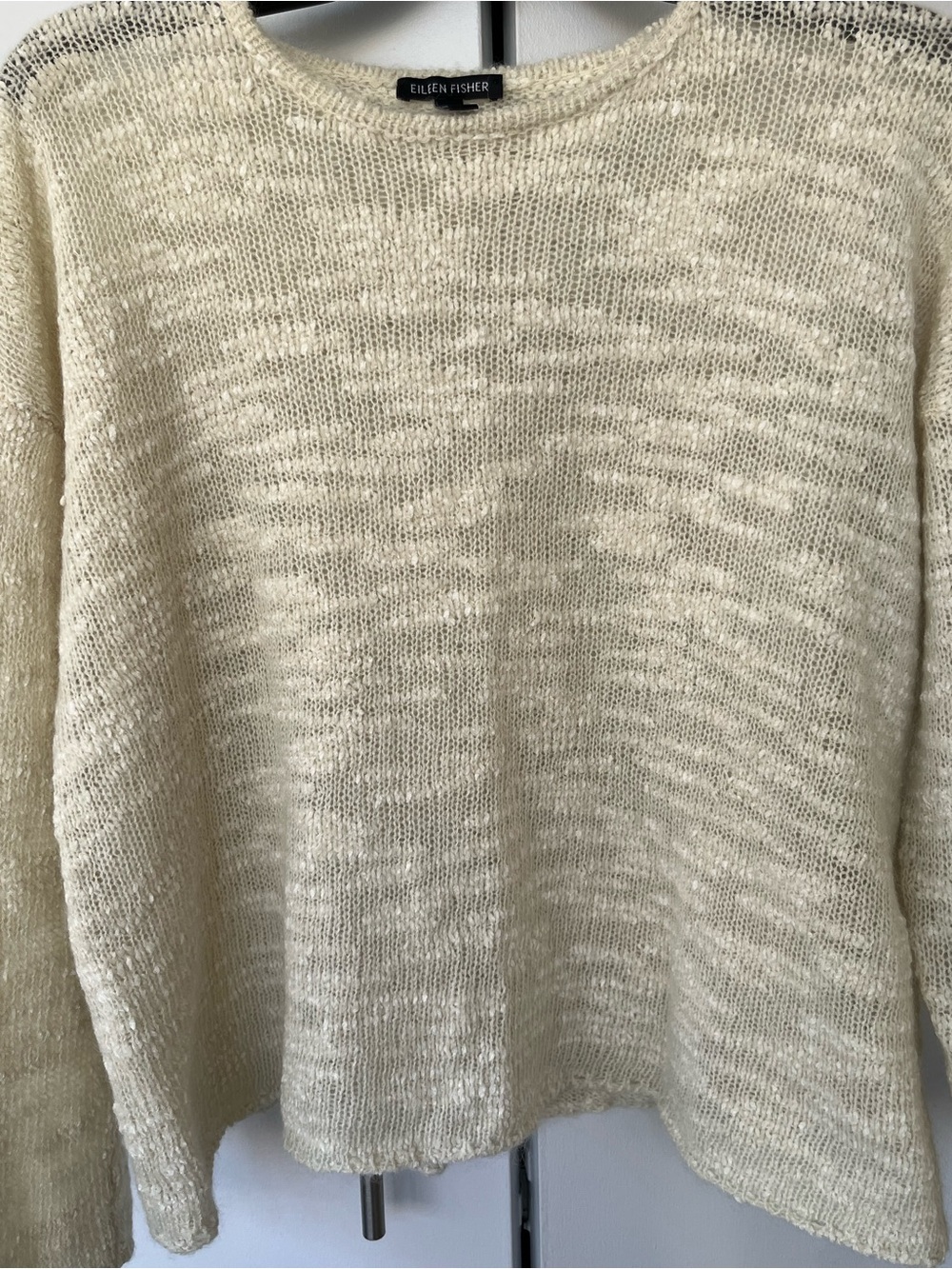 Eileen Fisher Ivory Mohair Blend Lightweight Knit Sweater Size M Luxury